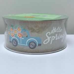 New Premium wired edge ribbon, 50 yds x 2.5”, “Hello Spring” Blue Truck Floral